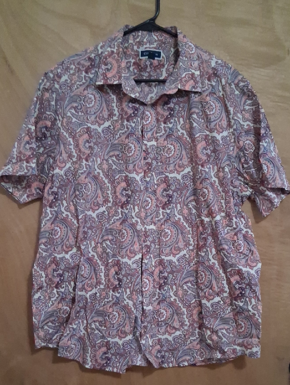 Club Room Men's Short-Sleeve Paisley Button-Down Shirt in Coral and Cream